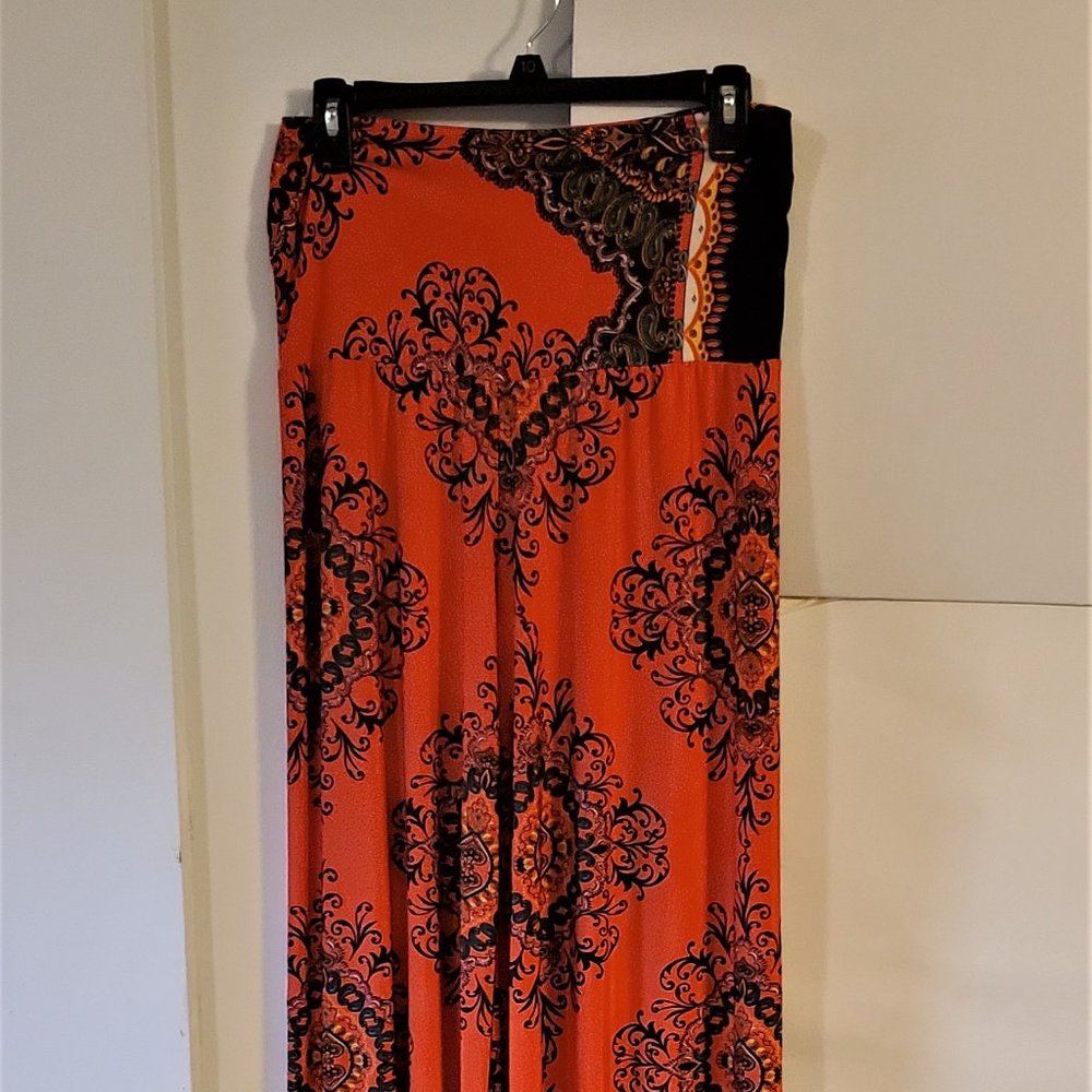 J USA Boho Women's Flowy Wide Legged Pants South Asian Bright Pattern Size L
